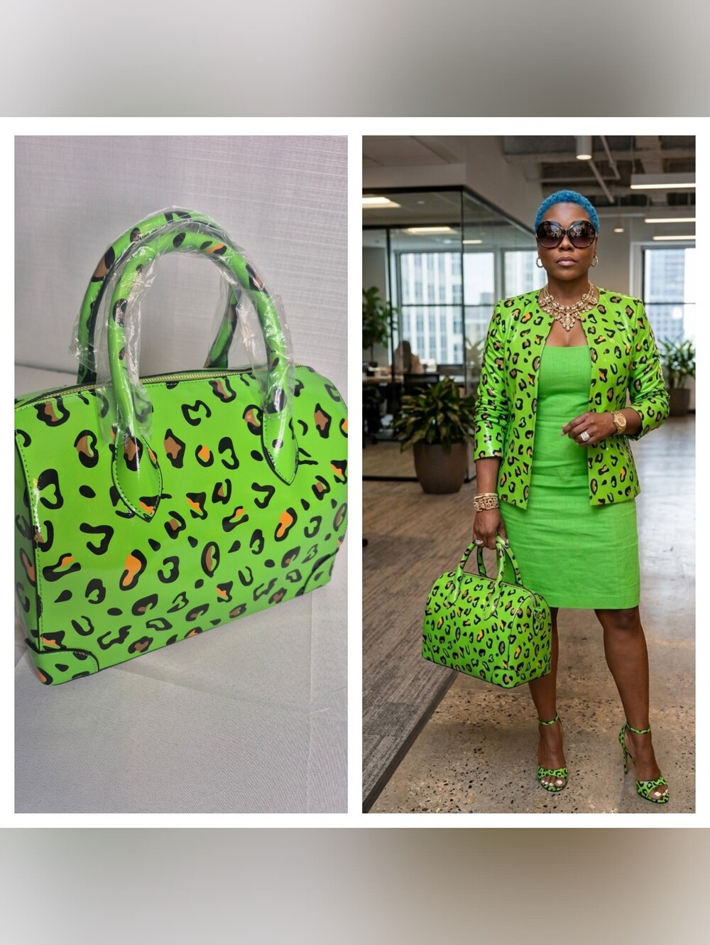 Leopard Print Vegan Leather Boston Bag & Wallet 💚💚💚